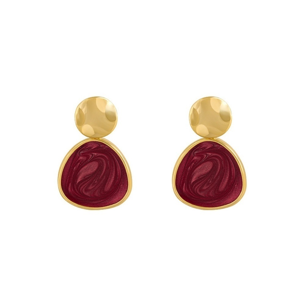 *IONI* Gold x Red Oval Shaped Fashion Dangle Earrings